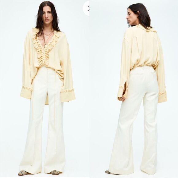 H&M Edition S/S 2025 Ruffled Pale Yellow Tunic Blouse Limited Edition - Picture 6 of 11